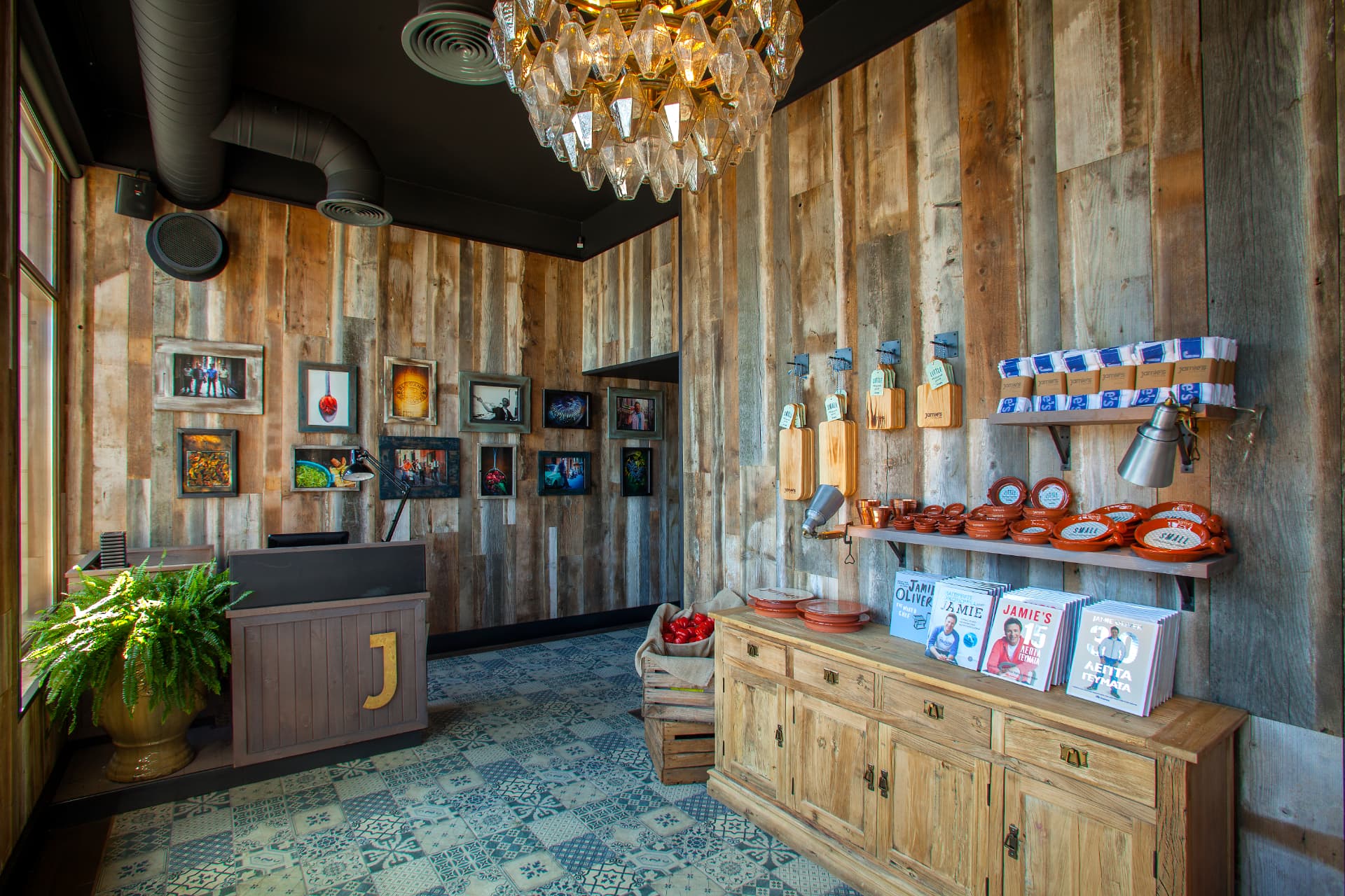 Entrance and retail display with reclaimed timber panelling